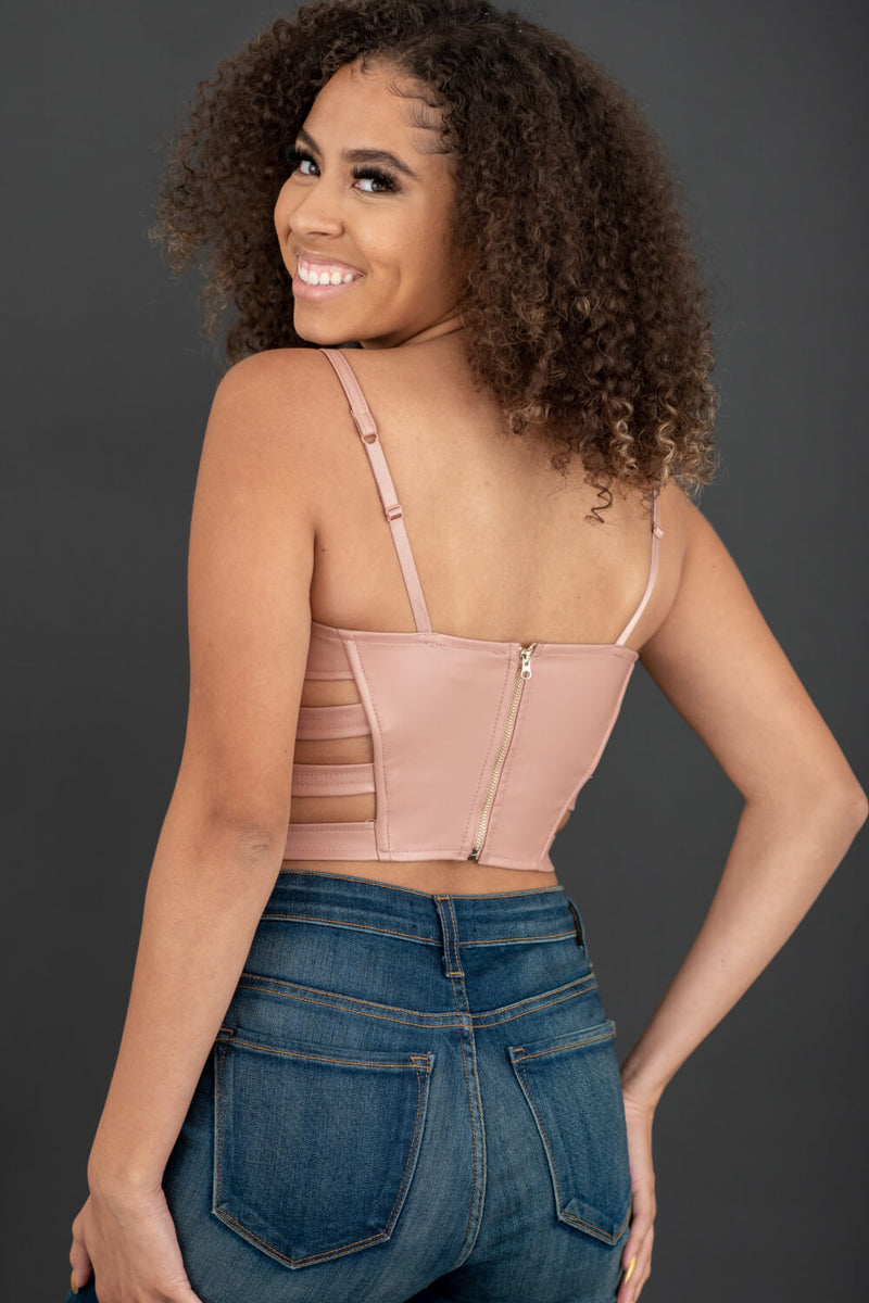 Let’s Go Faux Leather Strappy Bustier Crop Top