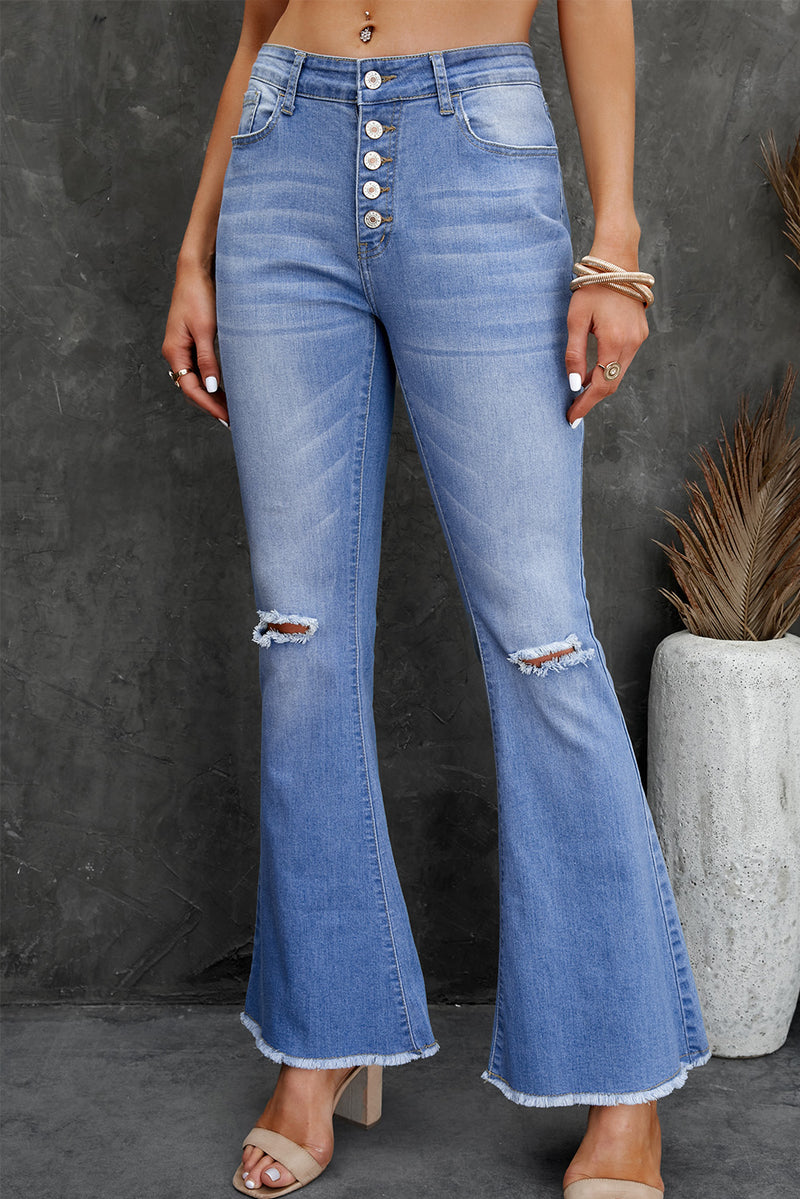 High Waist Button Fly Flared Jeans