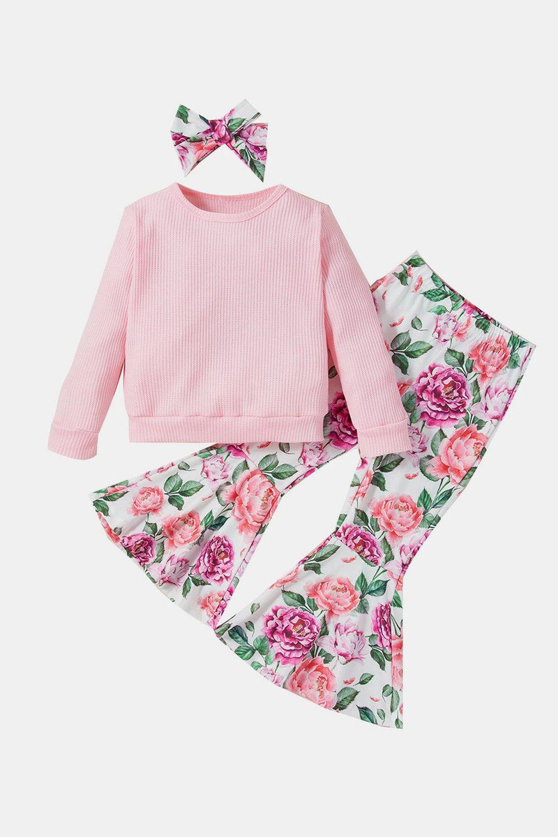 Baby Girls' Top and Floral Bell Bottoms Pants Set