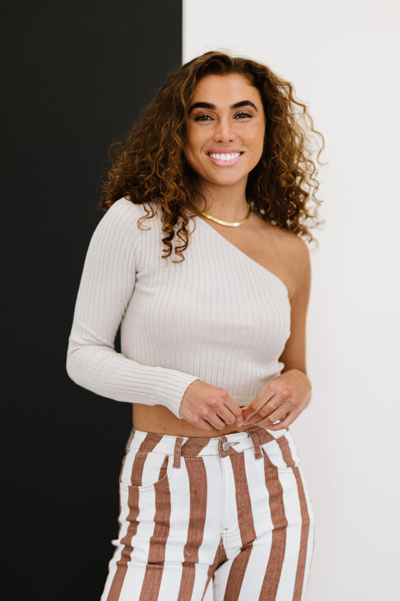 Uniquely You One-Shoulder Cropped Sweater