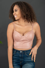 Let’s Go Faux Leather Strappy Bustier Crop Top