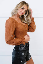 Lace Corset Flounce Sleeve Cropped Top