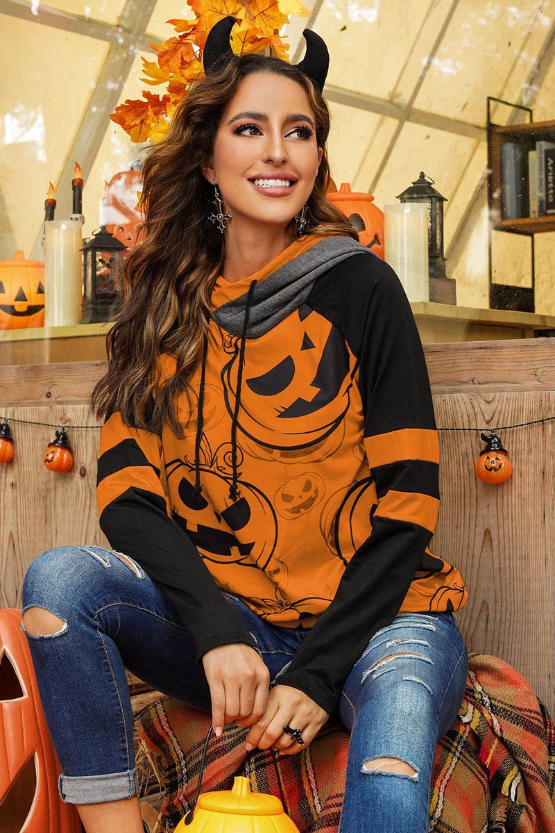 Halloween Pumpkin Print Double Hoods Sweatshirt